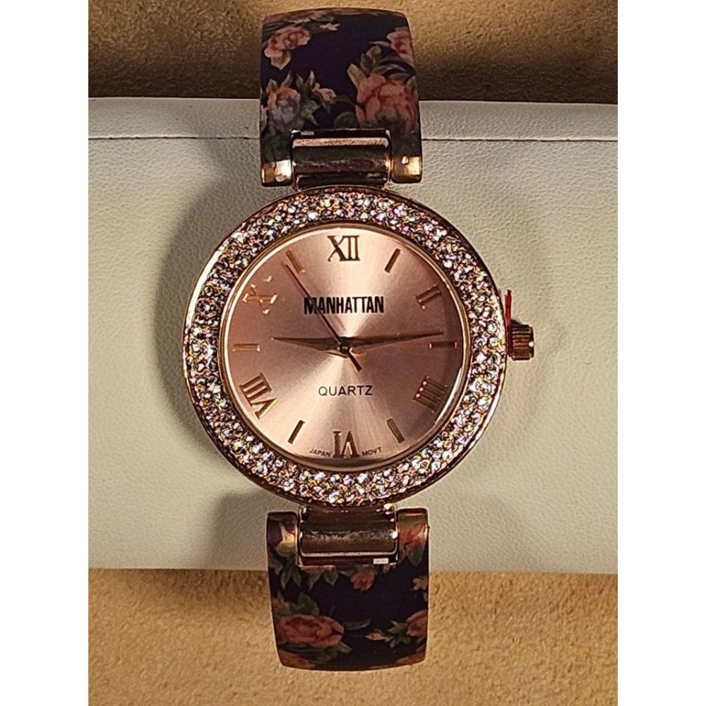NIB Womens Croton‎ Manhattan Watch with Bronze Tone Rhinestone Bezel
